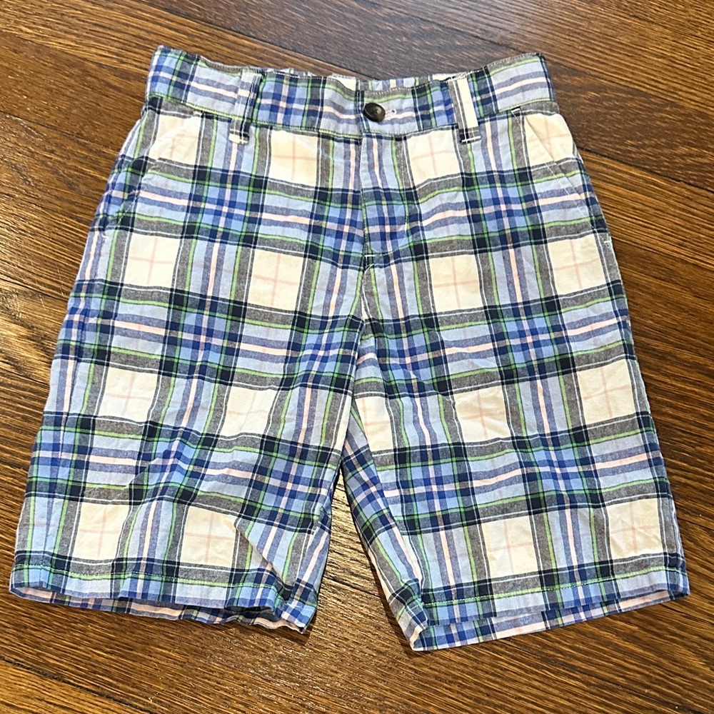 Janie and Jack Plaid Men's Shorts in Blue, Green, and Cream